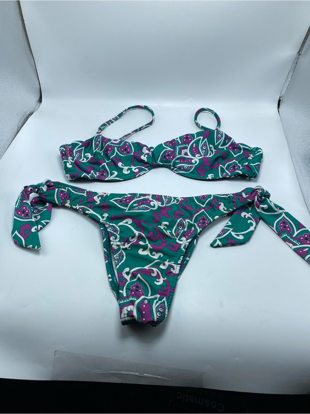 Women’s Teal & Purple Paisley Tie-Side Bikini Set